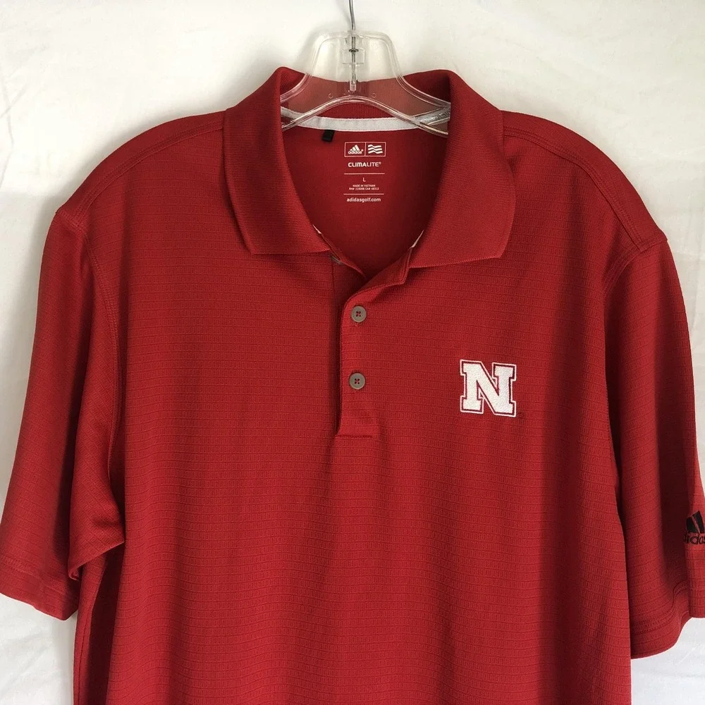 Nebraska Cornhuskers Shirt Mens Large Red NCAA Golf Adidas Climalite Polo